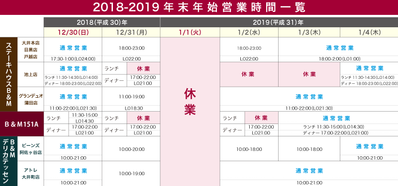 B&M 各店 年末年始営業のお知らせ